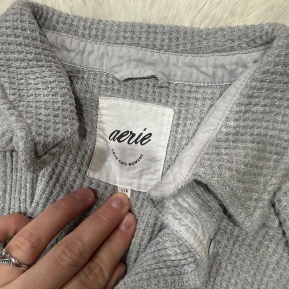 Aerie Gray Waffle Knit Shacket - Picture 3 of 5